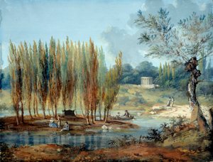 منظر لمقبرة الفيلسوف السويسري جان جاك روسو (1712-1778) في إرمينونفيل (أويس) لوحة بقلم جي موريث (القرن الثامن عشر) متحف كارنافالي في باريس بواسطة جي موريث