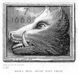 علامة نزل من حانة Boars Head ، Eastcheap ، لندن ، القرن التاسع عشر.