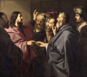 Le paiement du tribut - The Tribute Money بقلم باكر ، جاكوب أدريانز. (1609-1651). زيت على قماش