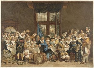 وجبة رجال الميليشيات في Voetboogdoelen في أمستردام احتفالًا بختام سلام مونستر ، 18 يونيو 1648