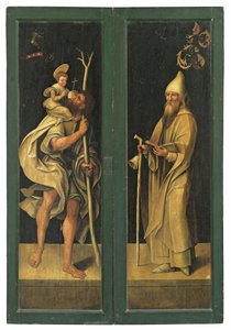 القديس كريستوفر يحمل الطفل المسيح والقديس أنطوني أبوت ، الوجوه الخارجية للمذبح بواسطة يعقوب كلايز. من أوترخت