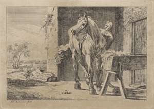 الشكل مع حصان في مذود ست مطبوعات بعد رسومات لأساتذة مختلفين (عنوان السلسلة على الكائن) بواسطة جاكوب إلياس فان فارلين