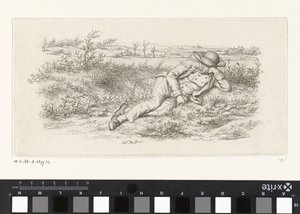 مستلق الرجل في منظر طبيعي دراسة عمل الطباعة / Etudes Gravées (عنوان السلسلة) بواسطة جاكوب إرنست ماركوس