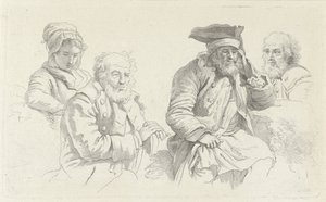 ورقة دراسة بها ثلاثة رجال عجوز وشابة دراسة عمل الطباعة / Etudes Gravées (عنوان السلسلة) بواسطة جاكوب إرنست ماركوس