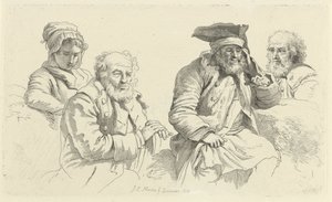 ورقة دراسة بها ثلاثة رجال عجوز وشابة دراسة عمل الطباعة / Etudes Gravées (عنوان السلسلة) بواسطة جاكوب إرنست ماركوس