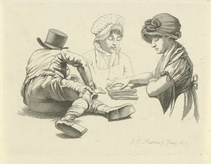 ورقة دراسة مع رجل ممدد وامرأتين دراسة عمل الطباعة / Etudes Gravées (عنوان السلسلة) بواسطة جاكوب إرنست ماركوس
