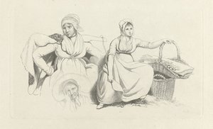 ورقة دراسة مع امرأتين ورأس دراسة عمل الطباعة / Etudes Gravées (عنوان السلسلة) بواسطة جاكوب إرنست ماركوس