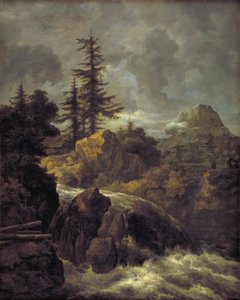 منظر طبيعي به شلال وكوخ بواسطة Jacob van Ruisdael