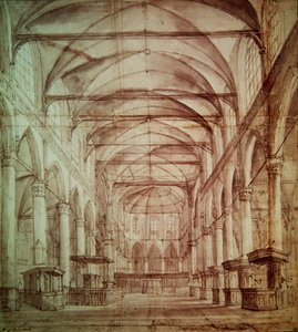 منظر داخلي لـ Oude Kerk (الكنيسة القديمة) في أمستردام (الجرافيت والحبر الهندي على الورق) بواسطة جاكوب فان روزديل