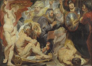 رمزية في العلوم. تحمي Minerva و Cronus العلم من الحسد والجهل بواسطة يعقوب جوردان