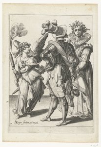 كيوبيد معصوب العينين يحمل شعلة أمام زوجين بزي احتفالي The Masquerades (عنوان المسلسل) بواسطة جاكوب دي غين (الثاني) (ورشة عمل)