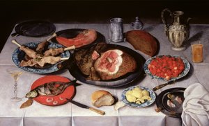 قطعة إفطار مع سمك ولحم وكرز ، 1614