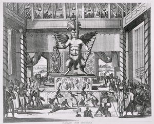 المكسيكي God Huitzilopochtli ، من "Montanus de Niewe and Unknown Weereld" ، 1671 بواسطة يعقوب فان مورس