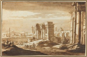 منظر Capriccio للآثار الرومانية على طول نهر التيبر بواسطة جاكوب فان دير أولفت