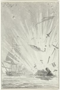 انفجار سفينة القرصان الهولندية De Dappere Patriot في معركة مع السفينة الإنجليزية Kameleon ، 14 أغسطس 1781 بواسطة جاكوبس يشتري
