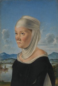 صورة لامرأة ، ربما راهبة من سان سيكوندو ، نحو المشهد في غريسيلي ، كاليفورنيا. 1485-95. بواسطة جاكوميتو فينيزيانو