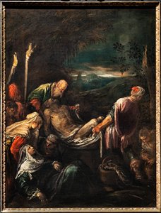 دفن جسد المسيح حوالي 1580 (زيت على قماش) بواسطة جاكوبو (1510-92) باسانو
