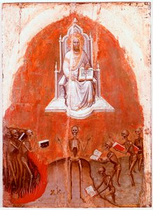 اللوحة اليسرى من Polyptych of Revelation: المسيح مع كتاب الحياة. Detrempe على الخشب لجاكوبيلو ألبيرجنو (1367-1397 تقريبًا) 1360-1390. جاليري ديل أكاديميا ، البندقية
