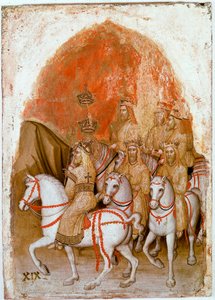 اللوحة اليمنى من Polyptych of Revelation: تمثيل الملوك السبعة الذين سيتجسدون بعد ذلك من قبل Bete مع سبعة رؤوس. Detrempe على الخشب لجاكوبيلو ألبيرجنو (1367-1397 تقريبًا) 1360-1390. جاليري ديل أكاديميا ، البندقية