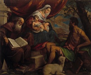 العذراء والطفل مع يوحنا المعمدان والقديس أنتوني الاباتي ، 1560s. بواسطة Jacopo Bassano il vecchio