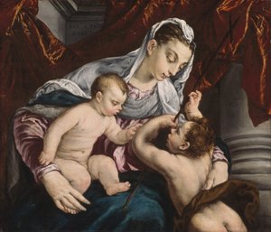العذراء والطفل مع القديس الصغير يوحنا المعمدان 156065. بواسطة Jacopo Bassano il vecchio