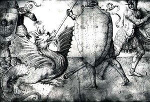 محاربون يقاتلون تنينًا ، c 1450 (حبر على الرق) بواسطة جاكوبو بيليني