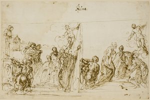 رسمان تخطيطيان للرسم النذري لـ Doge Pasquale Cicogna ، Sala del Pregadi ، Palazzo Ducale ، البندقية بواسطة جاكوبو بالما