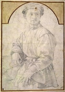 A seated youth wearing a cap (chalk on paper) بواسطة جاكوبو بونتورمو
