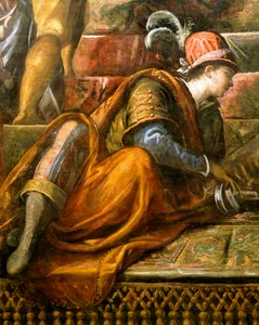 Doge Niccolo da Ponte يتلقى غصن الزيتون من البندقية ، بواسطة Jacopo Robusti المعروف باسم Tintoretto (1518-1594) ، التفاصيل ، Sala del Maggior Consiglio (Hall of Great Council) ، Palazzo Ducale ، البندقية بواسطة جاكوبو روبوستي تينتوريتو