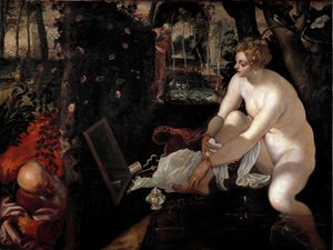 سوزان والشيوخ أو "سوزان في الحمام" لوحة لجاكوبو روبوستي ديت إيل تينتوريتو (تينتوريت) (1518-1594) بواسطة جاكوبو روبوستي تينتوريتو
