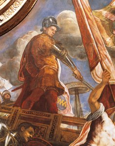 البنادقة يقاتلون Aragoneses في جاليبولي ، بواسطة Jacopo Robusti ، المعروف باسم Tintoretto (1518-1594) ، التفاصيل ، Sala del Maggior Consiglio (Hall of Great Council) ، Palazzo Ducale ، البندقية بواسطة جاكوبو روبوستي تينتوريتو