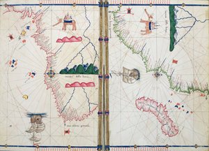 Ms Ital 550.0.3.15 fol.4v-5r خريطة أفريقيا ورأس الرجاء الصالح ، من "Carte Geografiche" بواسطة جاكوبو روسو