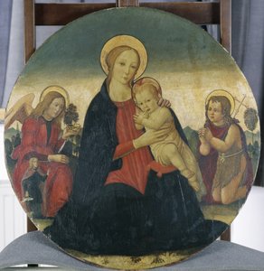 مادونا والطفل مع رئيس الملائكة رافائيل وسانت جون ، c.1490 (تمبرا على خشب الحور)