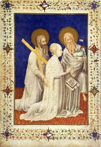 MS 11060-11061 جون ، دوك دي بيري على ركبتيه بين سانت أندرو وسانت جون ، الفرنسية ، من "Tres Riches Heures du Duc de Berry"