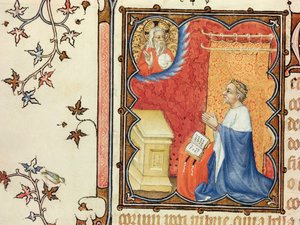 السيدة لات 18014 جان دي فرانس (1340-1416) دوق بيري يصلي أمام الأب الأبدي ، من Les Petites Heures de Duc de Berry ، c.1385-90
