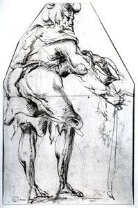 Beggar with a Hat and Stick (pen and ink on paper)