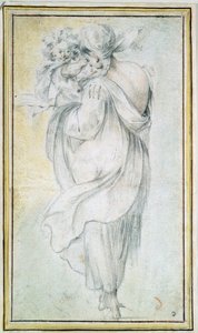 غجري مع طفل - عمل جاك بيلانج (حوالي 1575-1616) ، دم وطباشير أبيض وأسود على ورق (30 × 16.5 سم) ، أوائل القرن السابع عشر - غجر مع طفل ، دم ، طباشير أسود وأبيض على ورق بقلم ج. بيلانج ، أوائل القرن السابع عشر - ولاية هـ