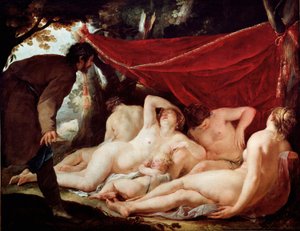 Come and the Graces surprised by a mortal. Painting by Jacques Blanchard (1600-1638). Dim: 170x218cm. Louvre Museum