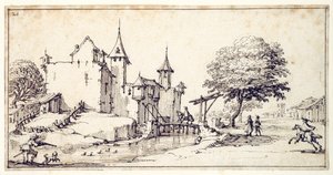 A chateau with drawbridge (pen & brown ink on paper) بواسطة جاك كالوت