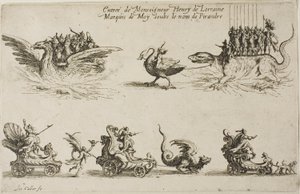 دخول Monseigneur Henry de Lorraine ، Marquis de Moy ، تحت اسم Pirandre ، من The Combat at the Barrier بواسطة جاك كالوت