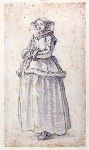 Figure with Fur-Trimmed Dress (black chalk on paper) بواسطة جاك كالوت