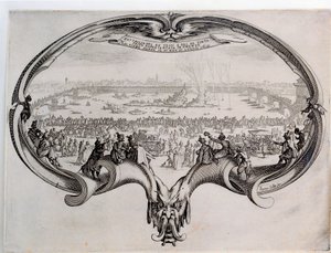 L'Eventel: "" مبارزة بحرية على أرنو في فلورنسا في 25/7/1619 "" مطبوعات مع eau forte بواسطة Jacques CalLot (1592-1635) 1619 باريس ، متحف اللوفر بواسطة جاك كالوت