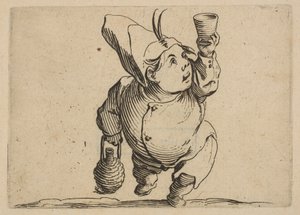 Le Beveur vu de Face The Drinker ينظر إليها من الأمام ، من Varie Figure Gobbi ، بدلة ... ، 1616-22. بواسطة جاك كالوت
