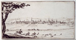 Nancy in the distance: harriers pursuing a hare (pen & brown ink on paper) بواسطة جاك كالوت