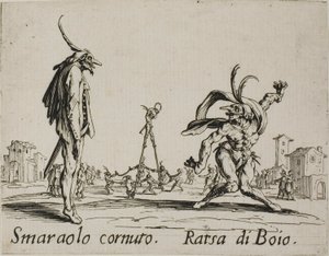 Horned Smaraolo - الجلاد Ratsa ، اللوحة 4 من Balli di Sfessania بواسطة جاك كالوت
