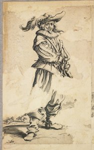 جندي بقبعة ذات ريش ، من لا نوبلس دي لورين (الصفحة العريضة) ، c.1620-23 بواسطة جاك كالوت