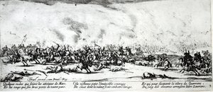 المعركة ، اللوحة 3 من "البؤس ومصائب الحرب" ، نقشها إسرائيل هنرييت (c.1590-1661) 1633 بواسطة جاك كالوت