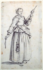 Woman with Spindle (black chalk on paper) بواسطة جاك كالوت