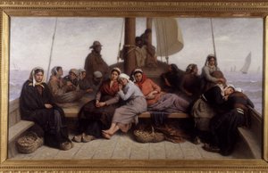 صيد المحار على ظهر قارب - رسم يوجين فاين (1815-1908) ، بدون تاريخ