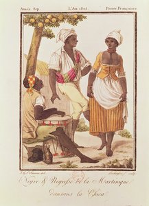 رجل وامرأة أسودان من مارتينيك يرقصان "لا تشيكا" نقش بواسطة لاشواسي ، 1805